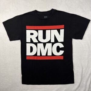 Run DMC Men's T Shirt Black 100% Cotton Logo Graphic Tee Size Medium
